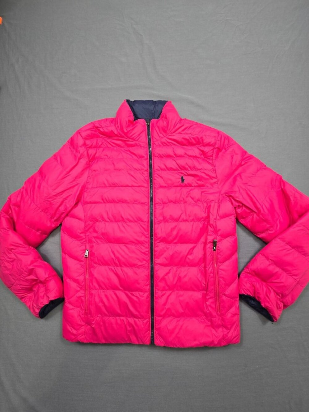 Polo Ralph Lauren XL Girls Reversible Puffer Jacket Pink Navy Full Zip
